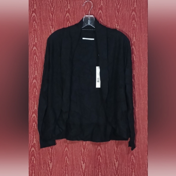 TAHARI Jet Black Open Front Long Sleeve Cardigan Sweater...